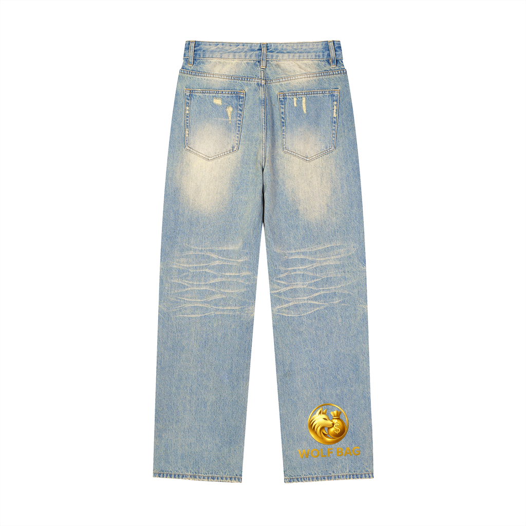 Sun Fade Raw Hem Denim Jeans