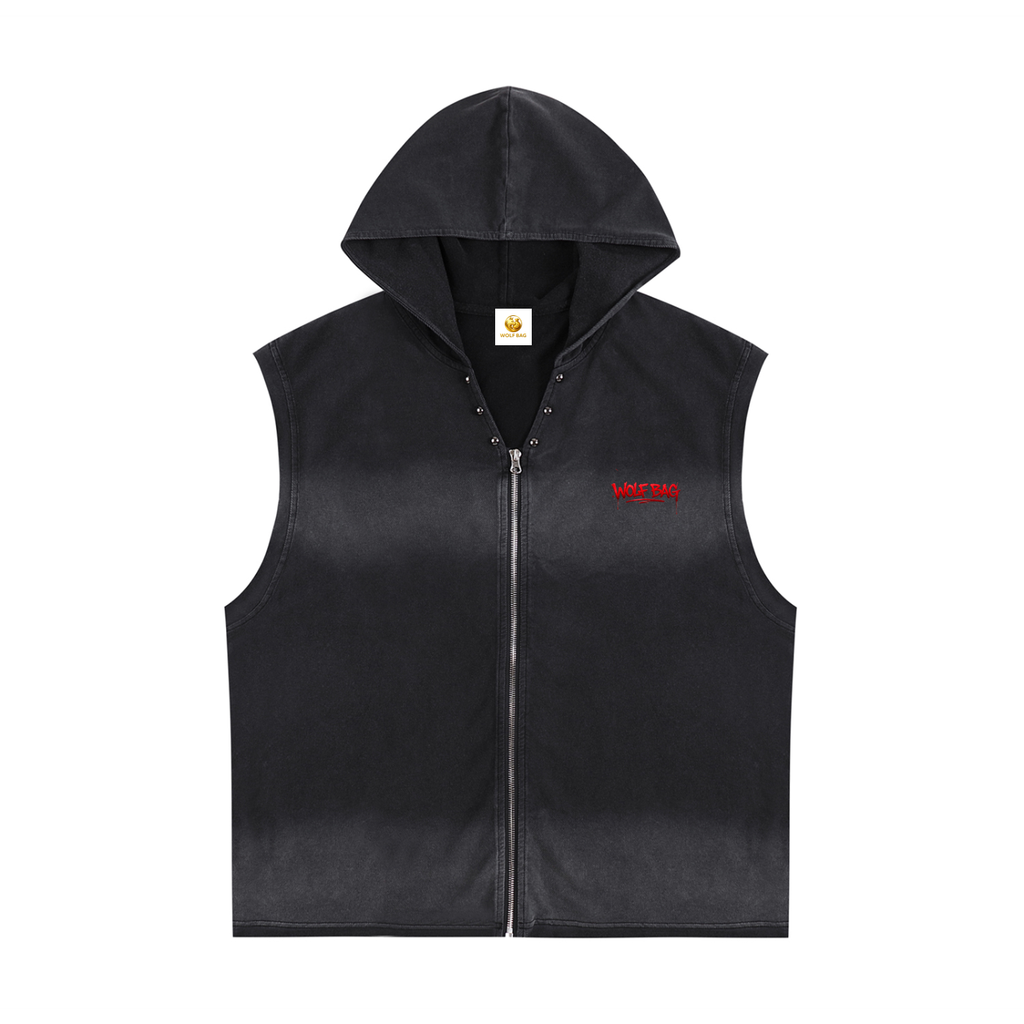 Vintage Washed Zip-Up Hooded Tank Top