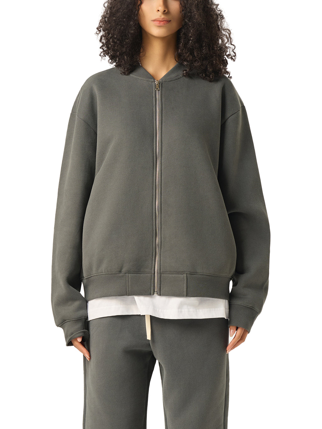 Essential Zip-Up Fleeced Varsity Jacket