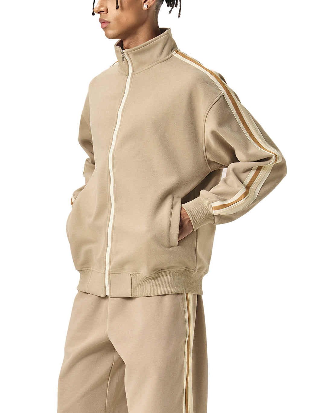 Contrast Side-Stripe Stand Collar  Jacket