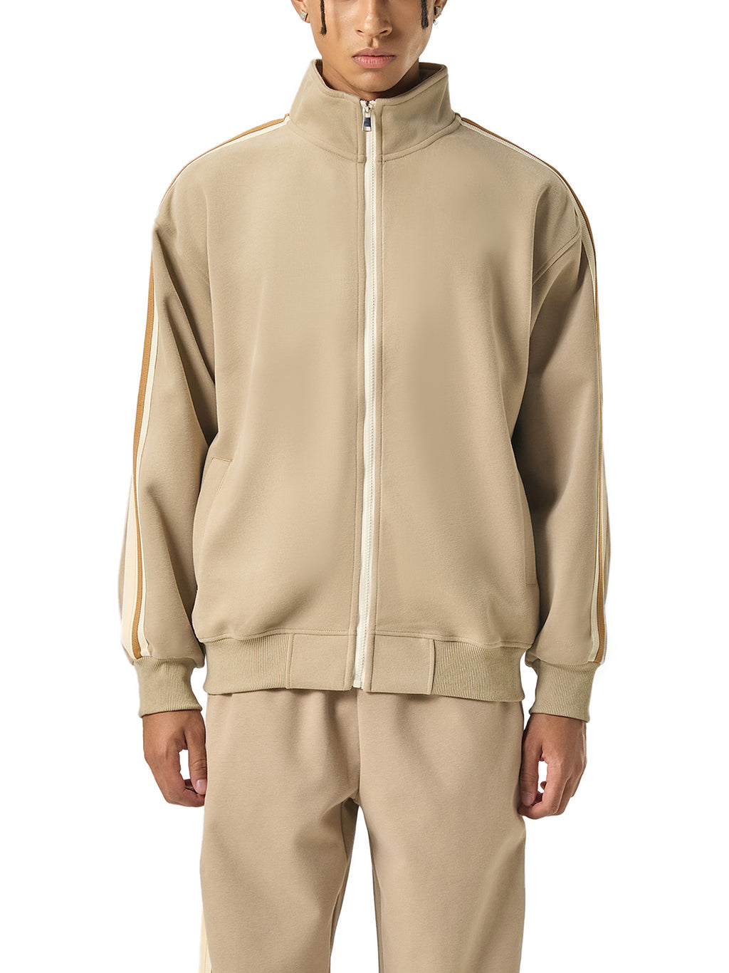 Contrast Side-Stripe Stand Collar  Jacket