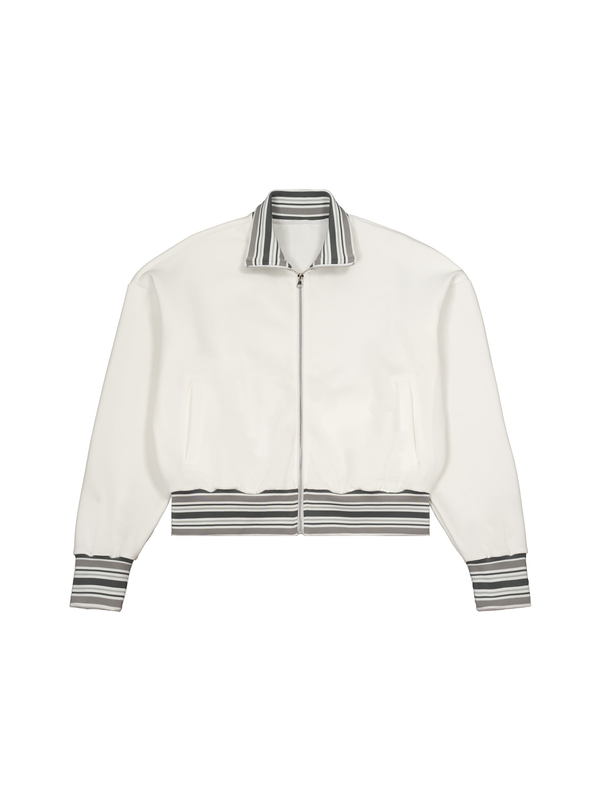 Striped Rib Collar Zip Jacket